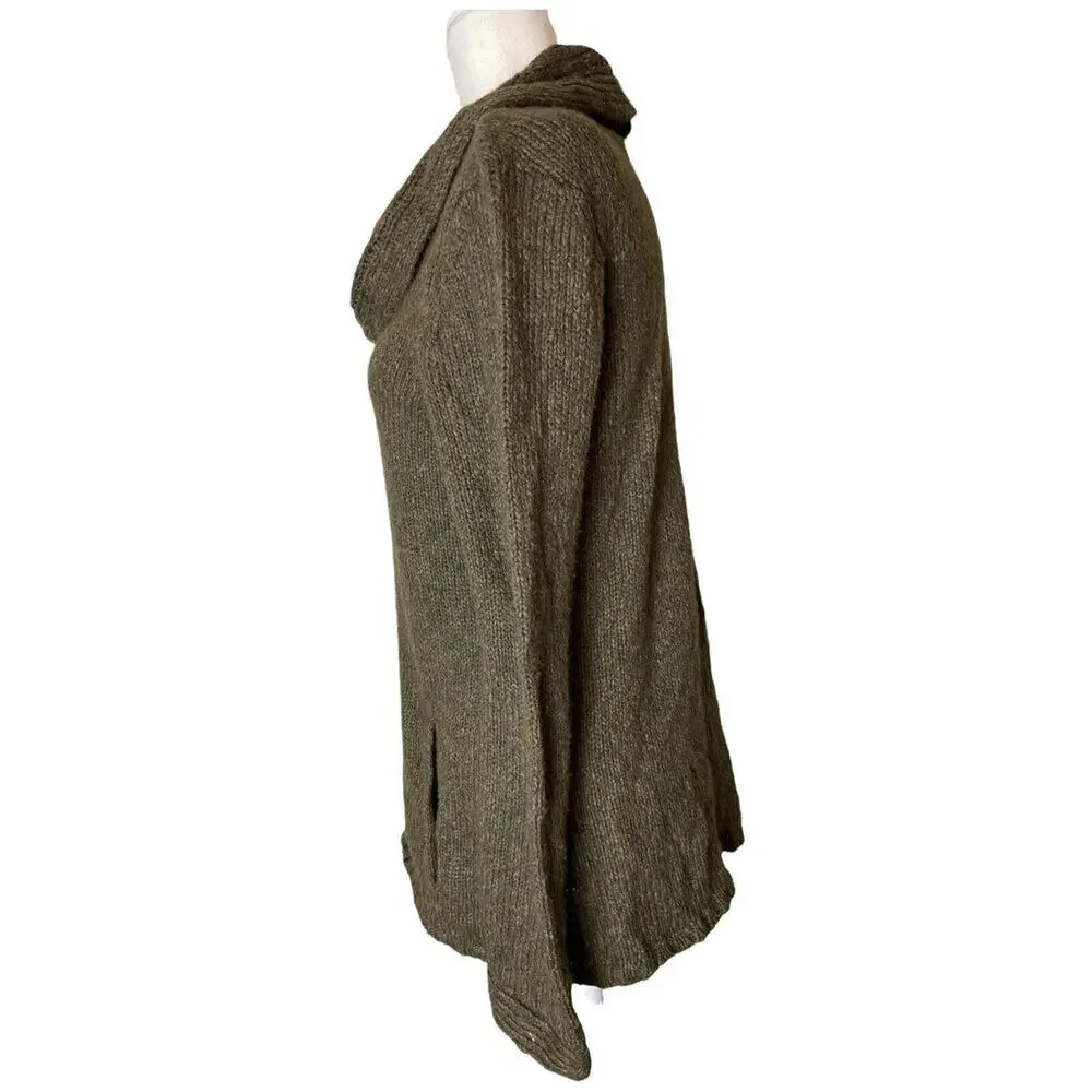 Royal Robbins Sweater Womens Large Pullover Green Cowl‎ Neck Loose Knit Pocket